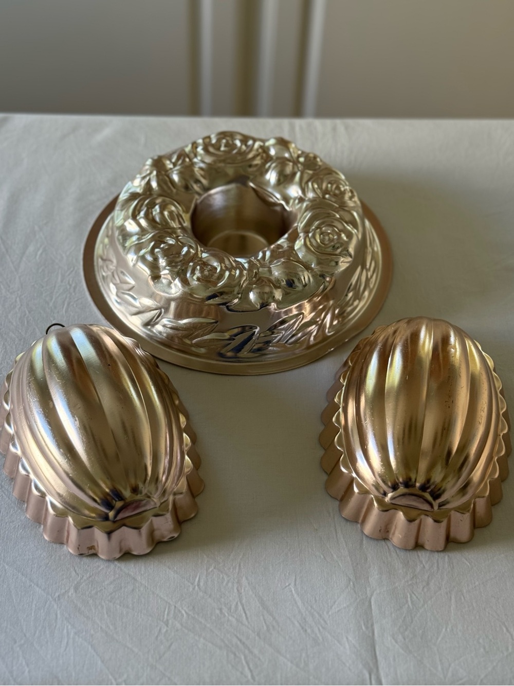 Vintage 1960s Copper Tone Aluminum Jello Molds Set of 3 | Rose + Oval | MCM
